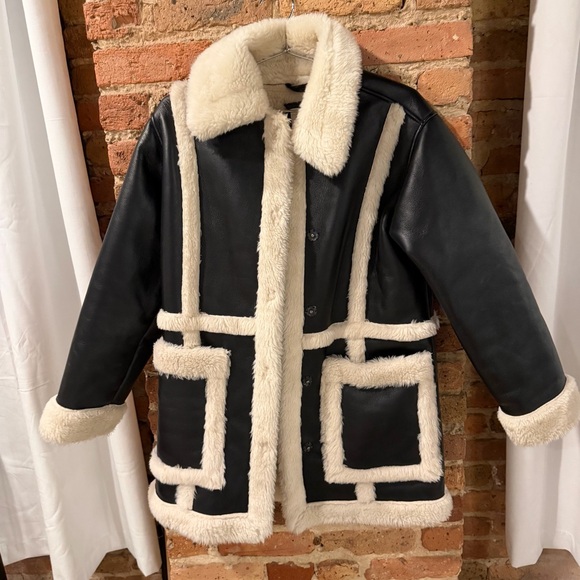 Abercrombie & Fitch Leather Jacket with Cream Accents - Picture 4 of 8